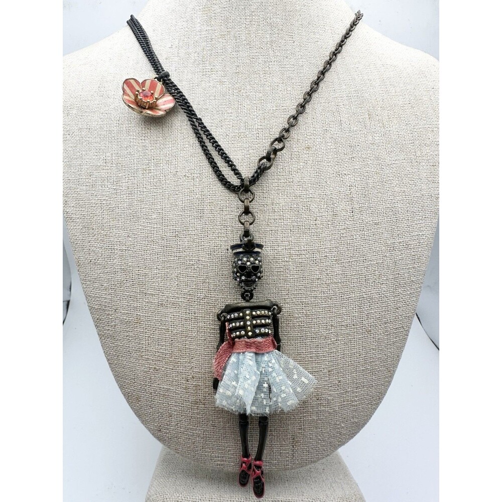 Betsey Johnson rhinestone Tutu Skeleton Necklace Rare 29”